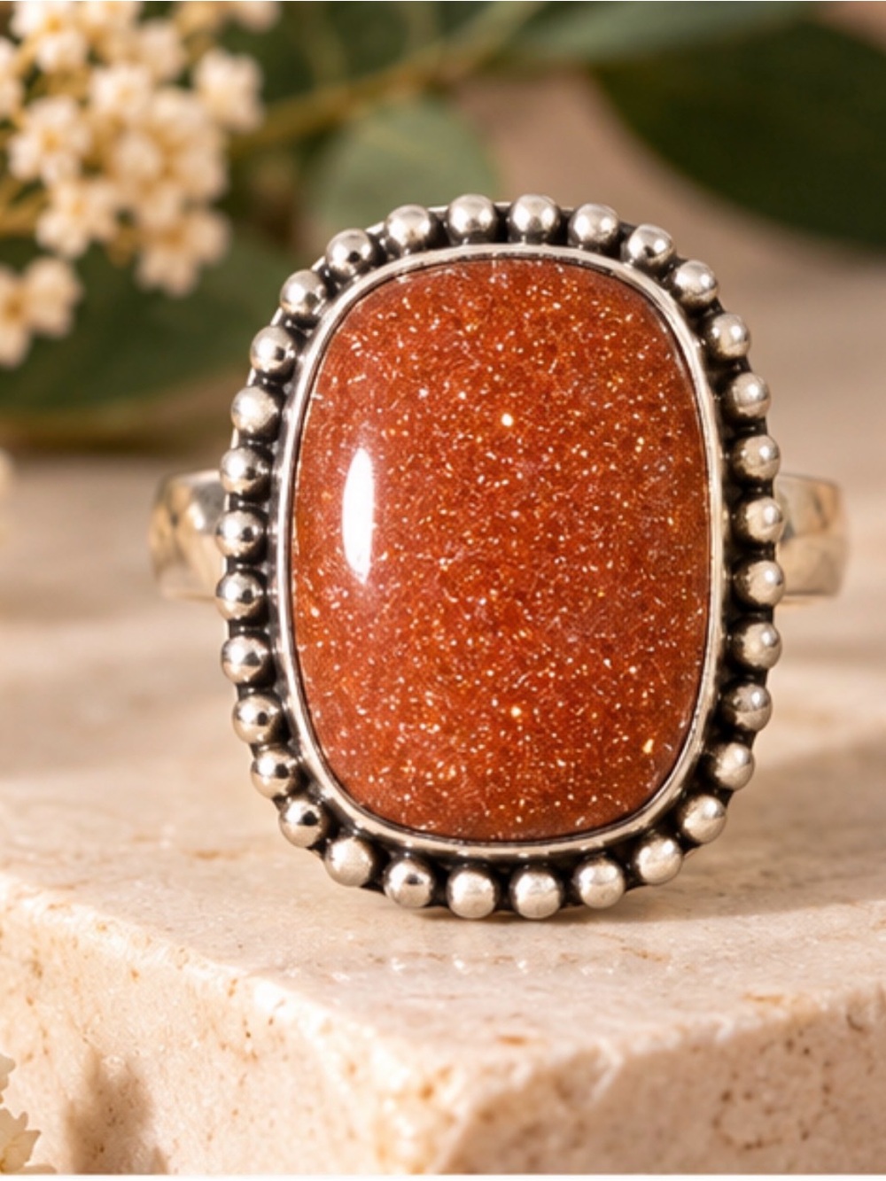 925 Goldstone Oval Sterling silver Ring in Copper Brown